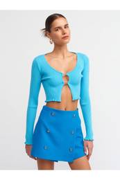 60134 U Neck Front Accessory Knitwear Cardigan-turquoise