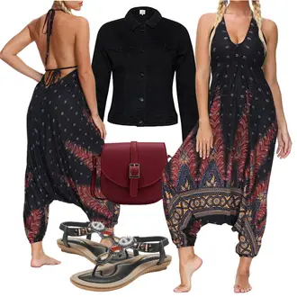 Outfit mit Rot/Orange/Braun/Beige Festlicher Jumpsuit Nuofengkudu "Buntes Sommer Outfit"