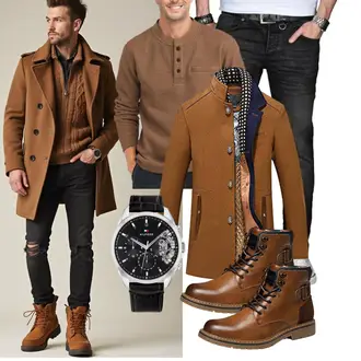 Laufen Winter Outfit mit Braun/Beige PRIJOUHE "Freizeit Outfit"Look: Arbeits, Apres ski, Jagd, Reiten, Segeln, Laufen
