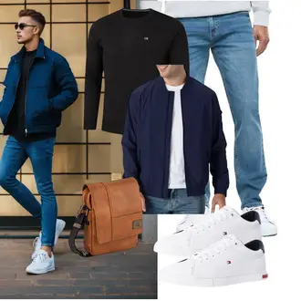 Mit Puff­ärmeln Outfit mit Dunkelblau/Blau Ripstopjacke/Nylonjacke/Uniformjacke/Fliegerjacke/Bomberjacke Rdruko "Freizeit Outfit"