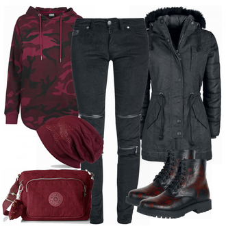 Warme Outfit mit Bordeaux/Dunkelrot Kopftuch/Hut Mütze styleBREAKER "Star"