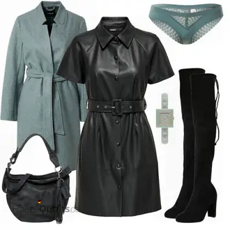 Elegant Outfit mit Schwarz Overknee Stiefel/Flache Overknee Stiefel/Kniehoher Stiefel/Leder Overknee Stiefel/Langer Stiefel About You "Femme Fatale Businesslook"Look: Uni, Casual, Edel, Coole, Elegant, Festlich, Old Money, Overdressed, Sexy