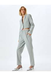 High Waist Carrot Trousers with Pocket and Elastic Waist