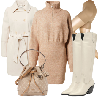 Cowgirl Outfit mit Beige/Weiß/Khaki Stiefel Mit Keilabsatz/Cowboy Stiefel/High Heels Stiefel/Kniehoher Stiefel/Leder Overknee Stiefel/Langer Stiefel/Overknee Stiefel/Spitzer Stiefel/ReitStiefel/Vintage Stiefel/WeitschaftStiefel Karolina Kurkova Originals "TrendigerWinterlook"Look: Uni, Cowgirl, Western, 80er