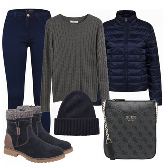 Outfit mit Blau Stiefel Tom Tailor "quiet"