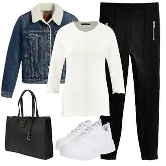 Vintage Outfit mit Blau/Creme Übergangsjacke levis "Perfekt für die Freizeit"Look: Rap, Schick, Sportlich, 70er, Egirl, Workwear, Vintage, Garten, Empire