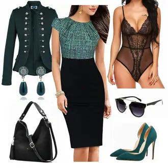 Hochzeitsgast Outfit mit Grün/DunkelGrün/Türkis Eleganter Schuh/Slingpump/Bequemer Pump/High Heel/Vintage Pumpe/Hochfrontpump AOOAR "Irena"