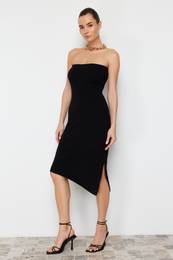 Black Midi Knitwear Strapless Premium Yarn/Special Yarn Knitwear Dress