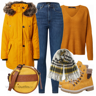 Outfit met geel Laars Rieker "Outfit in herfstse kleuren"