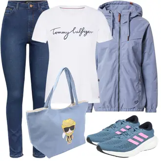 Outfit mit Hellblau/Grau/Blau Laufschuh/Joggingschuh/Tennisschuh/Fitnessschuh/Gymnastikschuh/Fitnessschuh Adidas Performance "Freizeit Outfit"