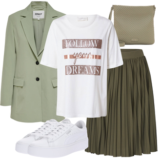 Outfit sa Siva Ležerna majica Cartoon "Odličan Look Za Proljeće"