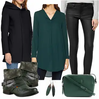 Lack Outfit mit Grau/Dunkelblau/Schwarz/Dunkelgrau Wollfleece Mantel/Kapuzenmantel/Wintermantel Wollmantel/Mantel mit Reißverschluss/Schmal Geschnittener Mantel/Softshell Mantel/Scuba-Mantel VERO MODA "Liebeskind Berlin"Look: Lack, Overdressed, Büro, Outdoor, Maritim