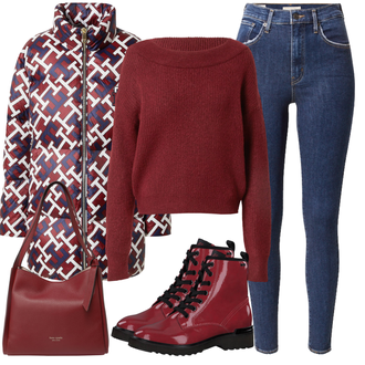 90er Outfit mit Blau/Dunkelblau Jeans Leggings/Jeggings/High Waist Jeans/Jeans mit Schlitz/Push up Jeans/Lederjacke/Schlupfjeans/Leder Schuhe/Thermojeans/Winterjacke levi's ® "Trendiger Winterlook"Look: Uni, 90er, Coole