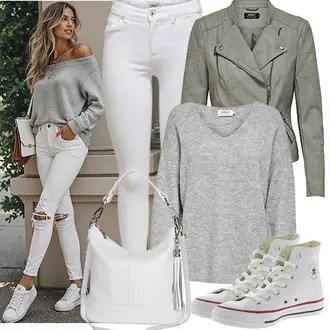 Hochzeit Outfit mit Grau/Hellgrau/Creme/Khaki/Blau/Weiß Sneaker Mit Seitlichem Reißverschluss/Canvas-Sneaker Converse "Modisches Freizeit Outfit"Look: Hochzeit, Schule, Pop Konzert, Standesamt