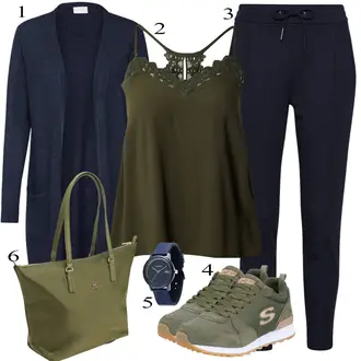 Dlouhý rukáv Zapínání na knoflíky Outfit s Tmavě modrá Pletenina veľkej veľkosti/Šaty Móda Pro Plnoštíhlou Vila "Outfit na podzim"