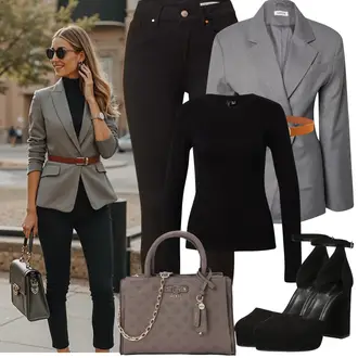 Sommer Vorstellungsgespräch Outfit mit Hellgrau/Grau/Dunkelgrau Lederjacke/Blazerjacke/Boyfriend Blazer/Business Anzug/Lässiger Blazer/Baumwoll ­Blazer/Eleganter Blazer/Longblazer/Oversize Blazer/Kurzblazer/Lederjacke für Männer/Lederjacke Edited "Frühling outfit"