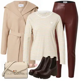 Outfit mit Rot/DunkelRot/Bordeaux/Braun Hose Große Größe/Lederimitathose/Lederlegging/Leggings Lederoptik/Lederhose/Leggings Große Größe Edited "Buntes Herbst Outfit"