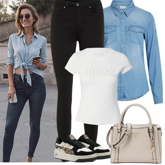 Outfit sa Crna Skinny Hlače/Traper Tajice/Podstavljena Tajica/Treggings/Jeggings/Tajice s Prorezom/Tajice visokog Struka VERO MODA "Proljetni Outfit"