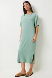 Happiness stanbul Women's Green Loose Long Casual Knitted Dress