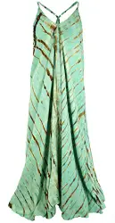 GURU SHOP Batik Maxikleid, Strandkleid, Sommerkleid, Langes Kleid, Damen, Grün, Synthetisch, Size:40, Lange & Midi-Kleider Alternative Bekleidung