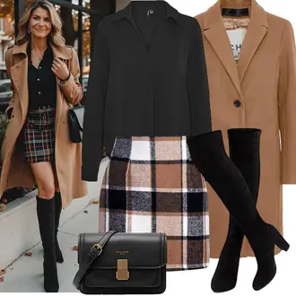 Elegant Outfit mit Schwarz Einfarbige Bluse/Crash­Bluse/Blusenbody/Bluse Mit Knopf/Bluse mit Stehkragen/Bluse/Business Bluse/LangarmBluse/SchlupfBluse/Lederjacke VERO MODA "Stylisches Outfit für den Frühling"Look: Workwear, Smart Casual, Casual, Edel, Elegant, Unisex, Overdressed, Oversize