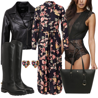 Outfity na zimu s Hnědá/Růžová Šaty na Podzim/Šaty S Potiskem/Zavinovací Šaty/Zimní šaty s dlouhým rukávem/Dlouhé pletené šaty/Šaty s Páskem/Maxi Šaty/Šaty s dlouhým rukávem About You "Zimní outfity"