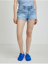 Light Blue Denim Shorts with Tattered Effect Pacy - Ladies