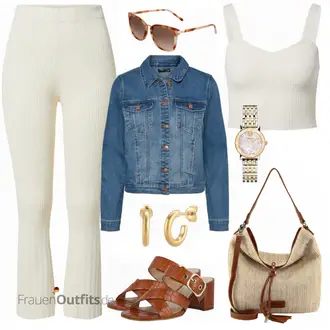 70er Outfit mit Creme/Weiß/Khaki/Beige Schlaghose/Flared Leggings/Ausgestellte Hose/Schlaghose Leggings/Strick Legging/Leggings mit Schlitz/Hose mit Schlitz Edited "Stylisher Alltagslook"Look: Uni, Rad, 70er, Coole, Disco, Outdoor