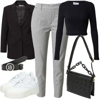 Kurz Outfit mit Schwarz/Dunkelblau Cropped Shirt/Crop Top Edited "Modisches Freizeit Outfit"