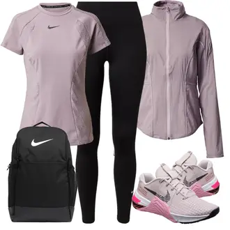 Outfit mit Schwarz Warme Leggings/Yoga Leggings/Thermostrumpfhose/Winter Strumpfhose/stützstrumpfhose/Bike Hose/Gym Leggings/High Waist Legging/Strick Legging/Leggings mit Schlitz/Gefütterte Leggings/Push up Legging/Laufhose/Sport Leggings/Lederjacke Nike "Sport Outfit"