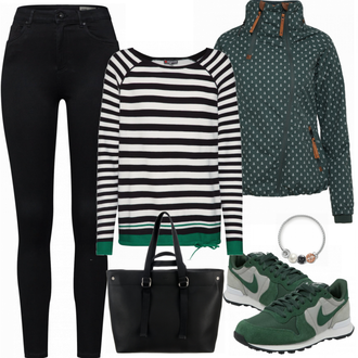 Outfit mit Schwarz Lederjacke/Cord Legging/High Waist Legging/Strick Legging/Gefütterte Leggings/Lederjacke/Thermohose/Treggings/Warme Leggings/Biker Jeans/Thermojeans VERO MODA "Esprit"