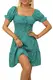 ZIYYOOHY Damen Sommerkleider Polka Dot Blumen Quadratischer Kragen Kurzarm Minikleid Strandkleid (M, A-Grün)