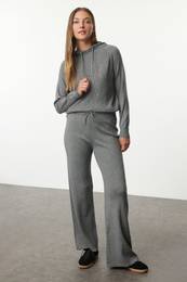Gray Hooded Premium Yarn/Special Yarn Knitwear Bottom-Top Set