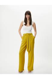 Wide Leg Trousers Waist Belted High Waist Pocket