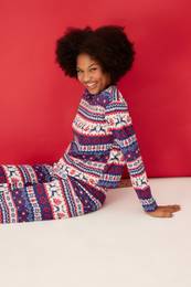 Multicolored 100% Cotton Christmas Theme Tshirt-Pants, Knitted Pajamas Set
