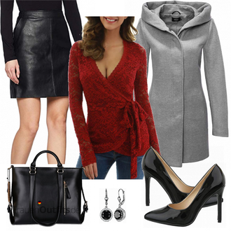 Wasserfall-Ausschnitt Outfit mit Grau/Dunkelgrau/Hellgrau Wintermantel Wollmantel/Softshell Mantel/Schmal Geschnittener Mantel/Mantel mit Reißverschluss/Wollfleece Mantel/Fleecemantel/Scuba-Mantel/Strickfleece Mantel Only "Amazon Pepe"