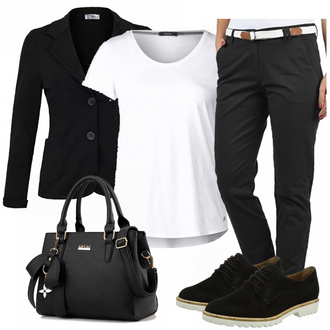 Outfit mit Schwarz/Grau Casual T-Shirt CECIL "hanni"