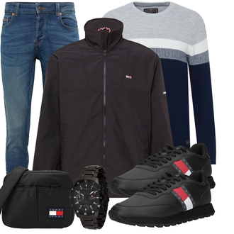 Outfit mit Grau/Dunkelblau/Blau/Hellblau Basic Pullover/Kaschmir Pullover/Strickpullover/Einfacher Pullover/Gestreifter Pullover/Wollpullover Key Largo "Freizeit Outfit"