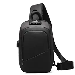 Cross Bodybag Herren, Anti-Diebstahl Sling Bag Herren Brusttasche Umhängetaschen Schultertasche Herren mit USB Ladeanschluss Kopfhörer Loch für Reise Arbeit Sport Outdoor Freizeit