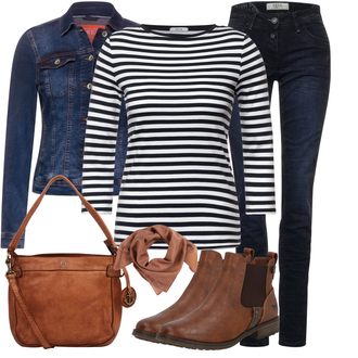 Kurz Outfit mit Braun/Beige Chelsea Boot/Lederjacke/Flache Stiefelette/Reitstiefel Mustang "Praktischer Look"