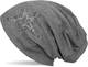 styleBREAKER Damen Beanie Mütze mit Strass Nieten Stern und Schmucksteine Silber-anthrazit, Slouch Longbeanie 04024087, Farbe:Grau meliert