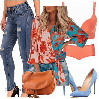 Hochzeitsgast Outfit mit Hellblau/Blau Vintage Pumpe/Eleganter Schuh/High Heel/Bequemer Pump/Hochfrontpump CASTAMERE "Freizeit Kleidung"