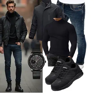 Stehkragen Outfit mit Funktionsjacke TACVASEN "Freizeit Outfit"
