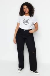 Curve Black High Waist Destroy Detailed Bootcut Jeans