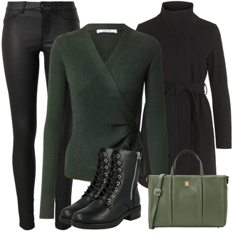 Elegantan Outfit sa Crna Midi Kaput/Vuneni Kaput/Zimski Kaput Vuneni kaput/Scuba Kaput/loden kaput Vila "Zimski outfit"Look: klasický, moderne, Ured, Poslovni, cool, Preodjeven, Old Money, Elegantan