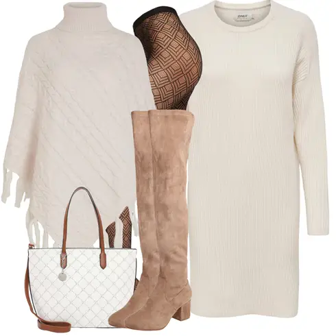 Beige/Creme/Weiß/Khaki/Braun Langes Strickkleid/Langarm Etuikleid/Pulloverkleid/Winter Strickkleid/Kaschmir-Strickjacke/Morgenmantel/Lange Strickjacken/Rundhals-Strickjacke Only kombinieren mit Braun/Beige Overknee Stiefel/Flache Overknee Stiefel/Kniehoher Stiefel/Leder Overknee Stiefel/Langer Stiefel About You