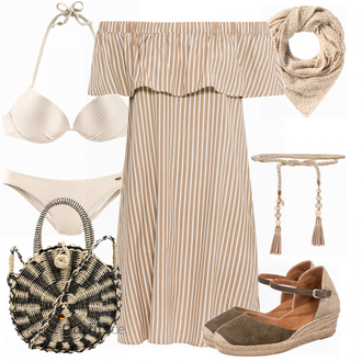 Outfit mit Beige Schal HALLHUBER, HALLHUBER, Schultertasche HALLHUBER, Gürtel HALLHUBER "Perfekt für den Sommer"