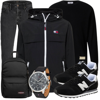 Vintage Outfit mit Schwarz/Dunkelgrau/Grau/Hellgrau Slim Fit Jeans/Tapered-Jeans/Winterjacke/Thermojeans/Straight Leg Jean/Dad Jeans/Regular-Fit Jeans/Leder Schuhe/Lederjacke/Sportschuhe/Damen 7/8-Länge Jeans Jack & Jones "Freizeit Outfit"Look: Uni, Lack, Premium, Coole, Classic, Schlichte, Retro, Vintage