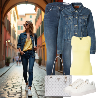 70. leta, Disko outfit mit Rumena Srajca & majica velike velikosti/Majica & Top/Bluza velika velikost Polo Ralph Lauren "Pomladna oprava"Look: Nor, 20-ta leta, Babydoll, Disko, Pisarna, Brez šivov, Skater