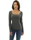 PattyBoutik Damen Bluse mit eckigem Ausschnitt und Schnürung (dunkelgrau meliert XL 46)